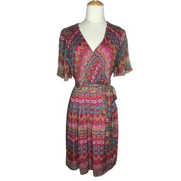 Diane Von Furstenberg Silk Blouson Midi Pink Multicolor DVF Dress Size 4 - Picture 2 of 9